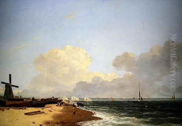 Yarmouth Beach, looking North - Morning Oil Painting by John Crome