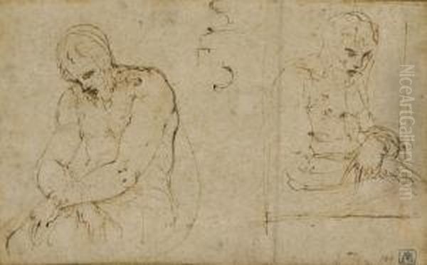 Deux Etudes Pour Un Christ Aux 
Liens (recto); Croquis Architecturaux Et Christ (?) En Gloire Entoure De
 Deux Figures (verso) Oil Painting by Battista Franco