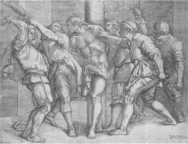 The Flagellation (le Blanc 7; Bartsch Xvi, 10) Oil Painting by Battista Franco