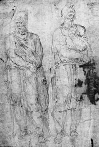 Two Dacians, After The Antique Oil Painting by Battista Franco