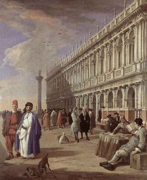 The Piazzetta and the Library 1720s Oil Painting by Luca Carlevaris