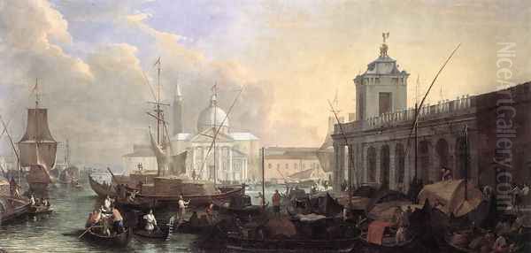 The Sea Custom House with San Giorgio Maggiore 1700s Oil Painting by Luca Carlevaris