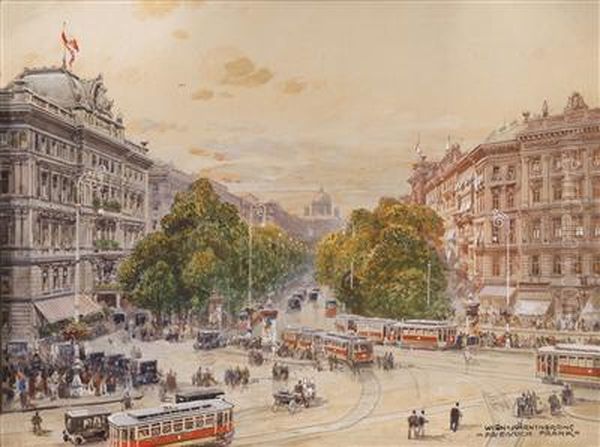 Ringstrase And The Hotel Imperial Oil Painting by Friedrich Frank