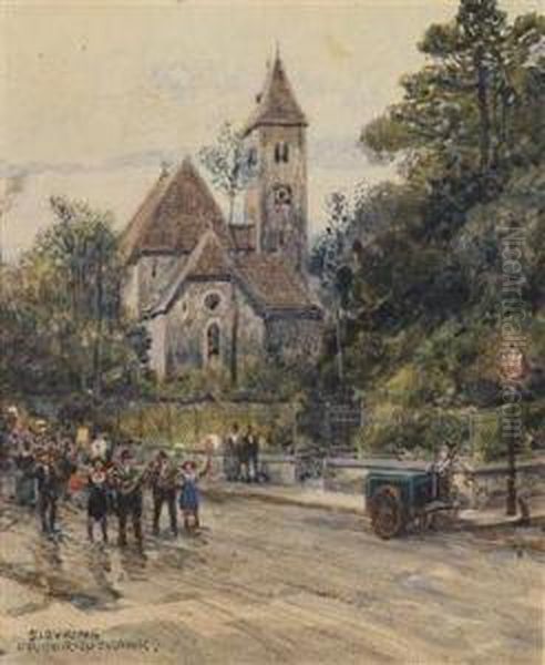 An Evening Procession In Sievering Oil Painting by Friedrich Frank