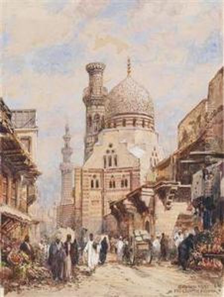 A Lively Street In Kairo Oil Painting by Friedrich Frank