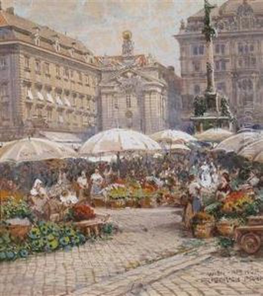 Blumenmarkt Am Hof Oil Painting by Friedrich Frank