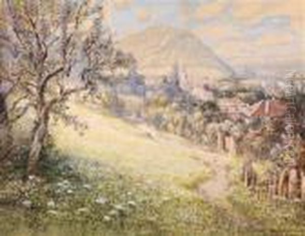 Kahlenbergerdorf Und Leopoldsberg Oil Painting by Friedrich Frank