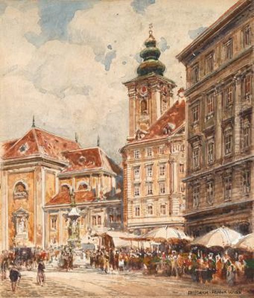 Markt Auf Der Freyung Oil Painting by Friedrich Frank