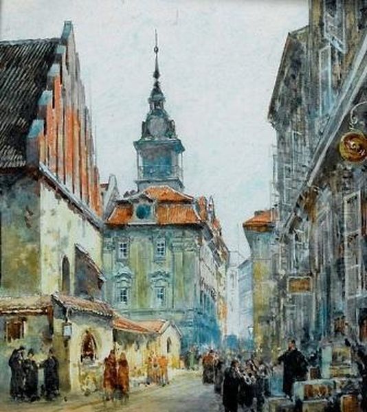 The Old Synagogue In Prague Oil Painting by Friedrich Frank