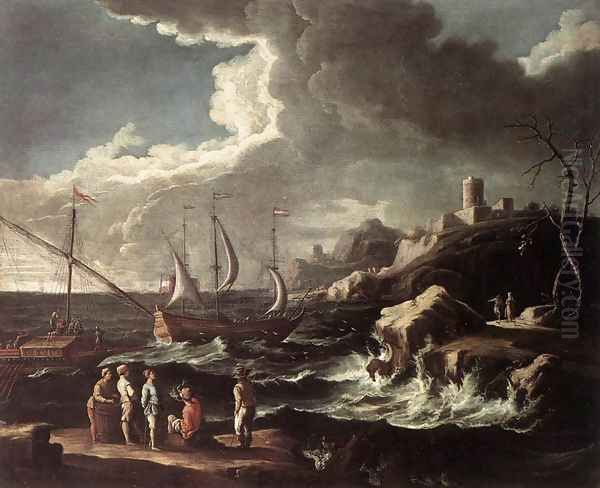 Seascape 1690s Oil Painting by Luca Carlevaris