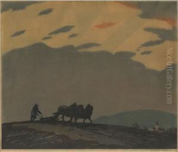 Farmer Plowing Oil Painting by Hans Frank