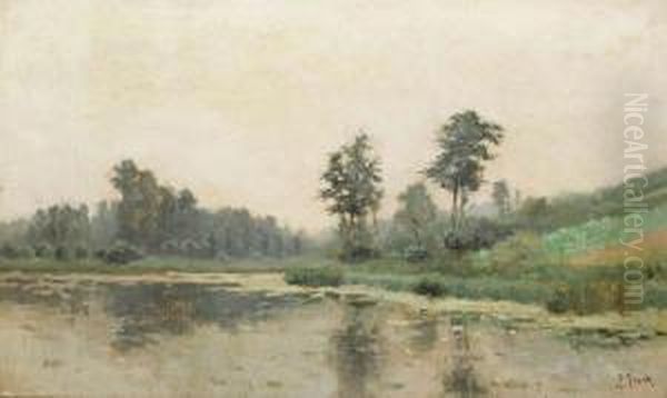 Heuvelachtig Landschap Met Bomen Aan Het Water Oil Painting by Lucien Frank