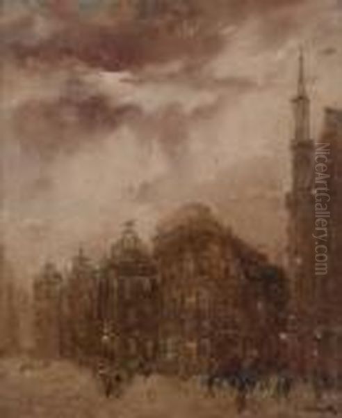 La Grand Place Au Coucher Du Soleil Oil Painting by Lucien Frank