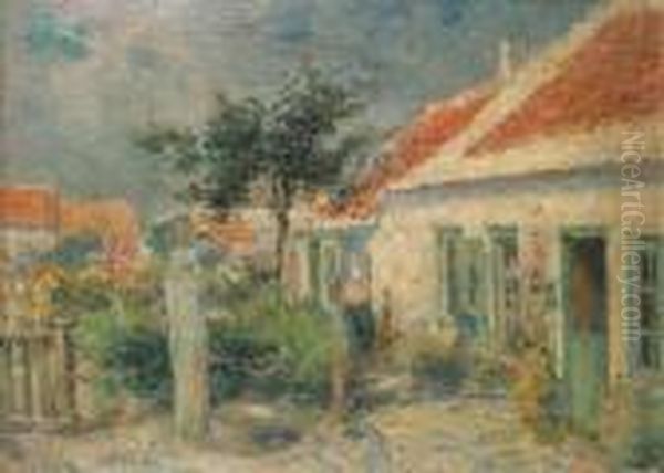 Farmer's Wife Near Farmhouse Oil Painting by Lucien Frank