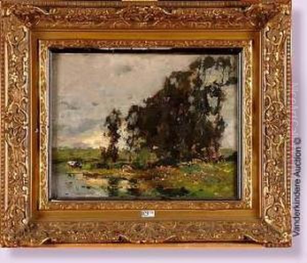 Paysage Aux Vaches Oil Painting by Lucien Frank