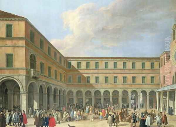 The Campo del Rialto, with the Fabbricche Vecchio di Rialto and San Giacomo di Rialto Oil Painting by Luca Carlevaris