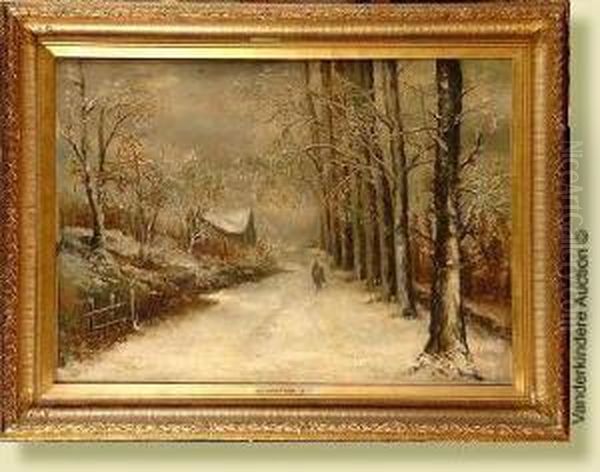 Chemin Anime Sous La Neige Oil Painting by Lucien Frank