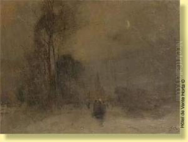 Promeneurs Au Clair De Lune Oil Painting by Lucien Frank