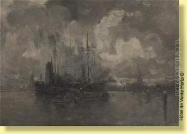 Lever De Brume Sur Les Bateaux Oil Painting by Lucien Frank