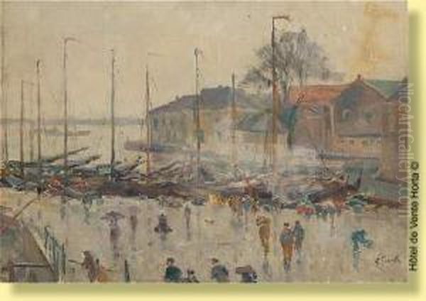 Quai Anime De Pecheurs Oil Painting by Lucien Frank