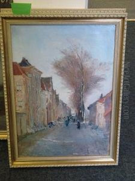 Autumnal Street Scene Oil Painting by Lucien Frank