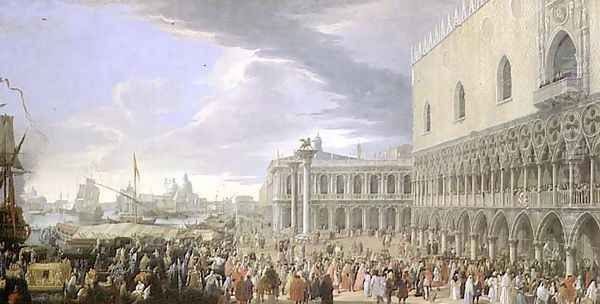 The Arrival of the Fourth Earl of Manchester in Venice in 1707 Oil Painting by Luca Carlevaris