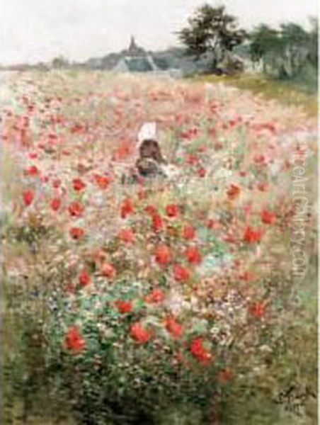 Poppy Field Oil Painting by Lucien Frank