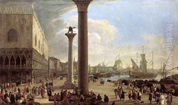 The Wharf, Looking toward the Doge's Palace Oil Painting by Luca Carlevaris