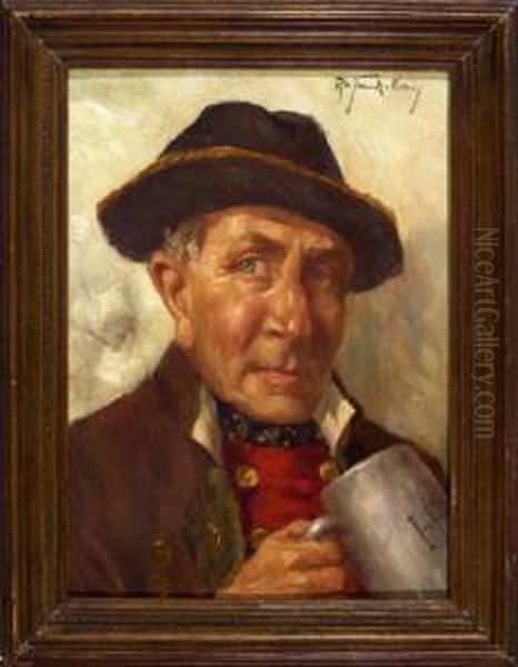 Portrait Eines Dachauer Bauern Mit Bierkrug Oil Painting by Robert Frank-Krauss