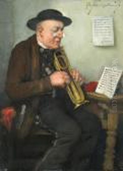 Alterer Musiker In Dachauer Tracht Oil Painting by Robert Frank-Krauss