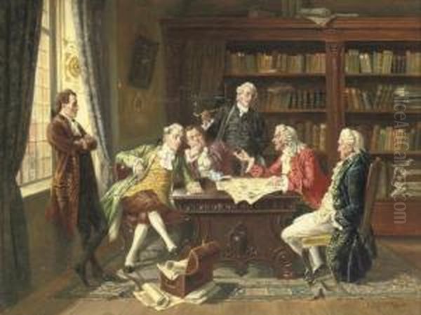 A Debate In The Library Oil Painting by Albert Julius Franke