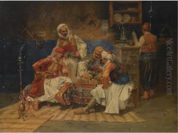 Chess Players Oil Painting by Albert Julius Franke