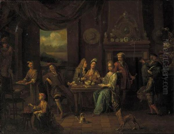 Elegant Company At A Table In An Interior Oil Painting by Franz Xavier Hendrick Verbeeck