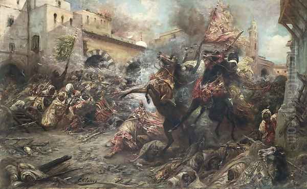 Arabs in Battle Oil Painting by Georges Jules Victor Clairin