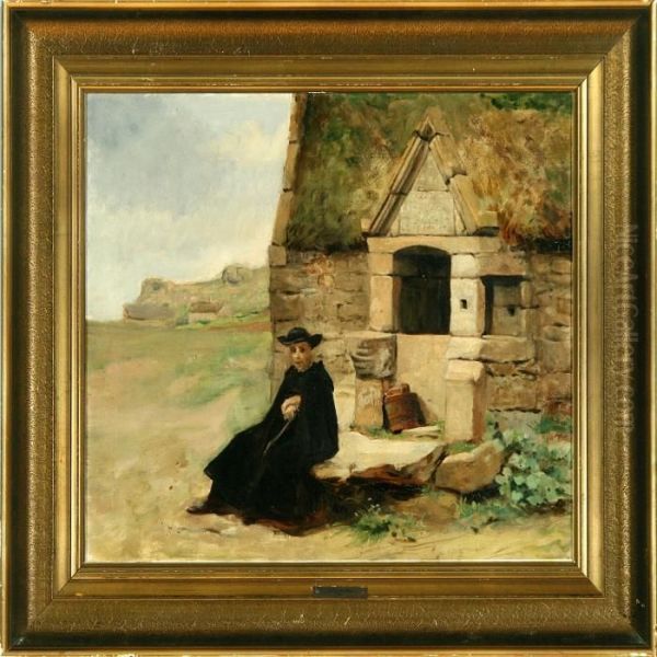 A Father Is Restin At A Stone House Oil Painting by Jose Frappa