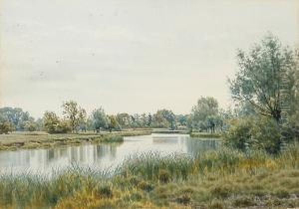 River Landscape In Summer Oil Painting by William Fraser Garden