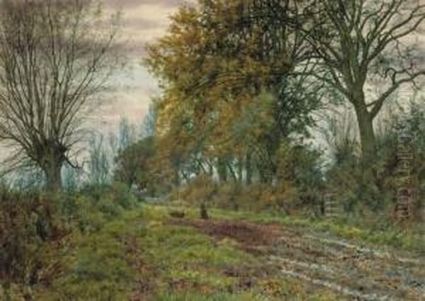 Rabbits On A Country Path Oil Painting by William Fraser Garden