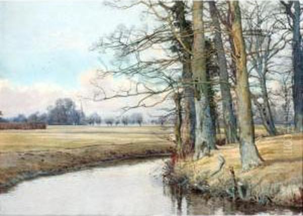 A Winter River View; A Spring River View Oil Painting by William Fraser Garden