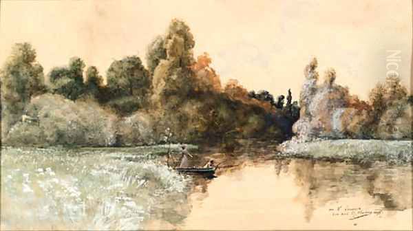 Fishing on the river Oil Painting by Georges Jules Victor Clairin