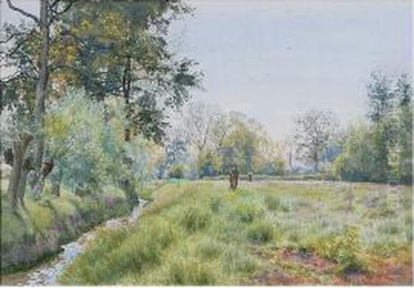 River Landscape With Church In 
The Distance; And Another Country Landscape With Huntsman, A Pair Oil Painting by William Fraser Garden