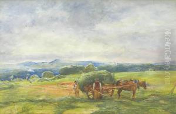 The Hay Field, Craigmillar Castle In The Distance Oil Painting by Alexander Jnr. Fraser