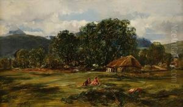 Resting In A Hayfield Oil Painting by Alexander Jnr. Fraser