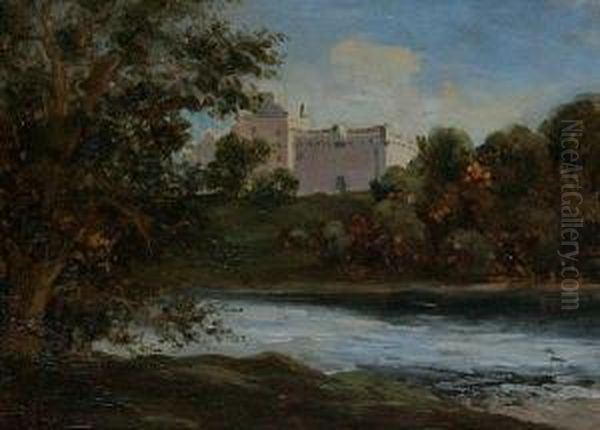 Castle By A River Oil Painting by Alexander Jnr. Fraser