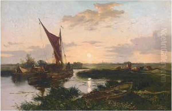 Sunset Near Lichfield Oil Painting by Alexander Jnr. Fraser