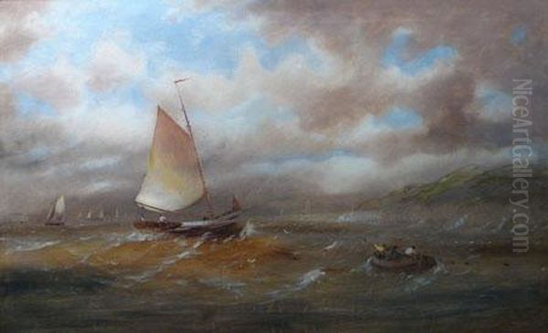 'coastal Scene With Fishing Boats And Squall', Oil, Signed, Dated 1883, Canvas, 30 Oil Painting by John Fraser