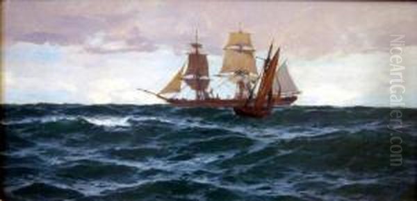 Shipping At Sea Oil Painting by John Fraser