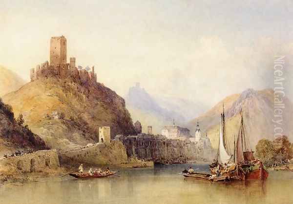 Castle and Town of Cochem on the Moselle Oil Painting by William Callow