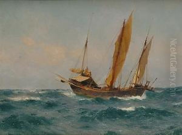 A Chinese Junk Oil Painting by John Fraser