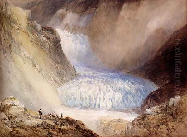 Glacier Du Rhone And The Garlingstock, Pass Of The Furca, Switzerland Oil Painting by William Callow