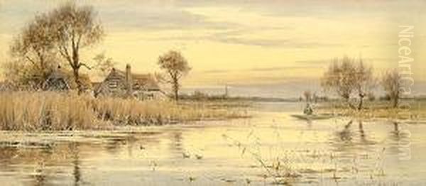 The River, Nr Hemingford. Oil Painting by Robert Winter Fraser